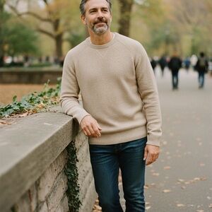 100 % Cashmere  Men’s Textured Knit Sweater – Beige / Cream – Size XL